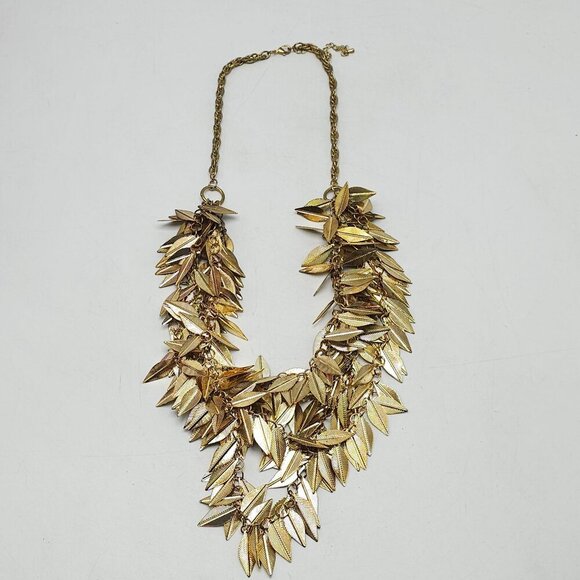 Vintage Gold Tone Leaf Statement Necklace Cascading Layered Design - Picture 3 of 7